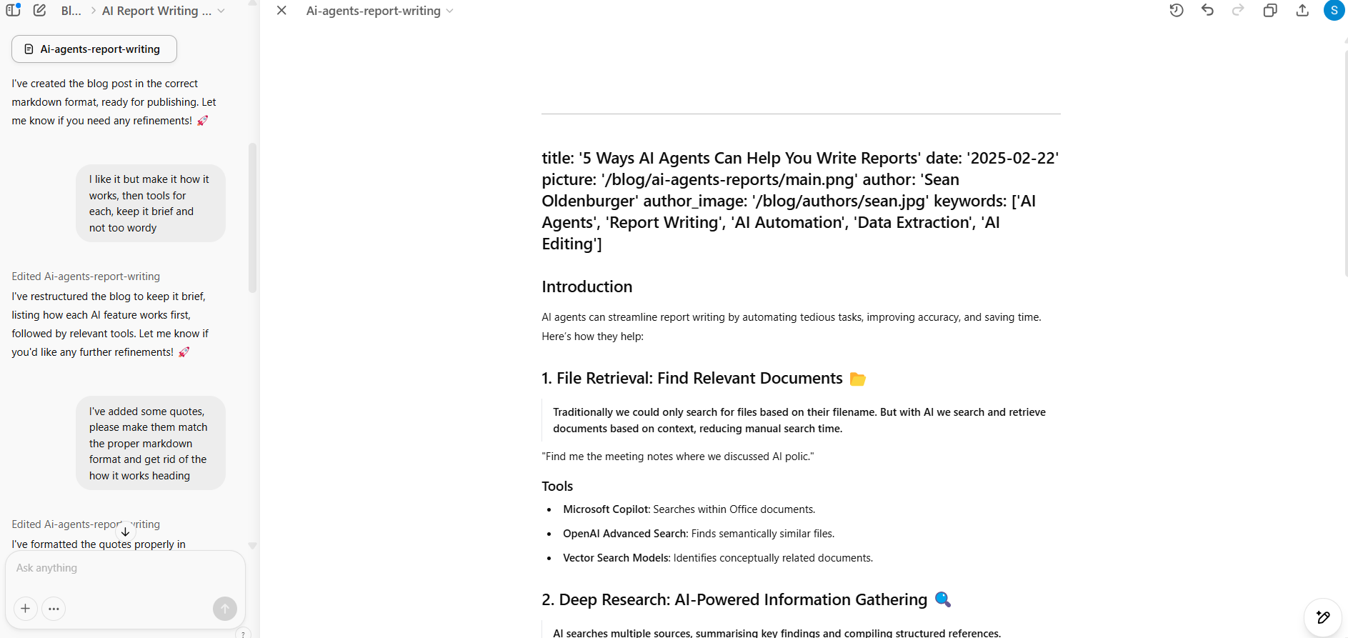 Editing a report with ChatGPT Canvas