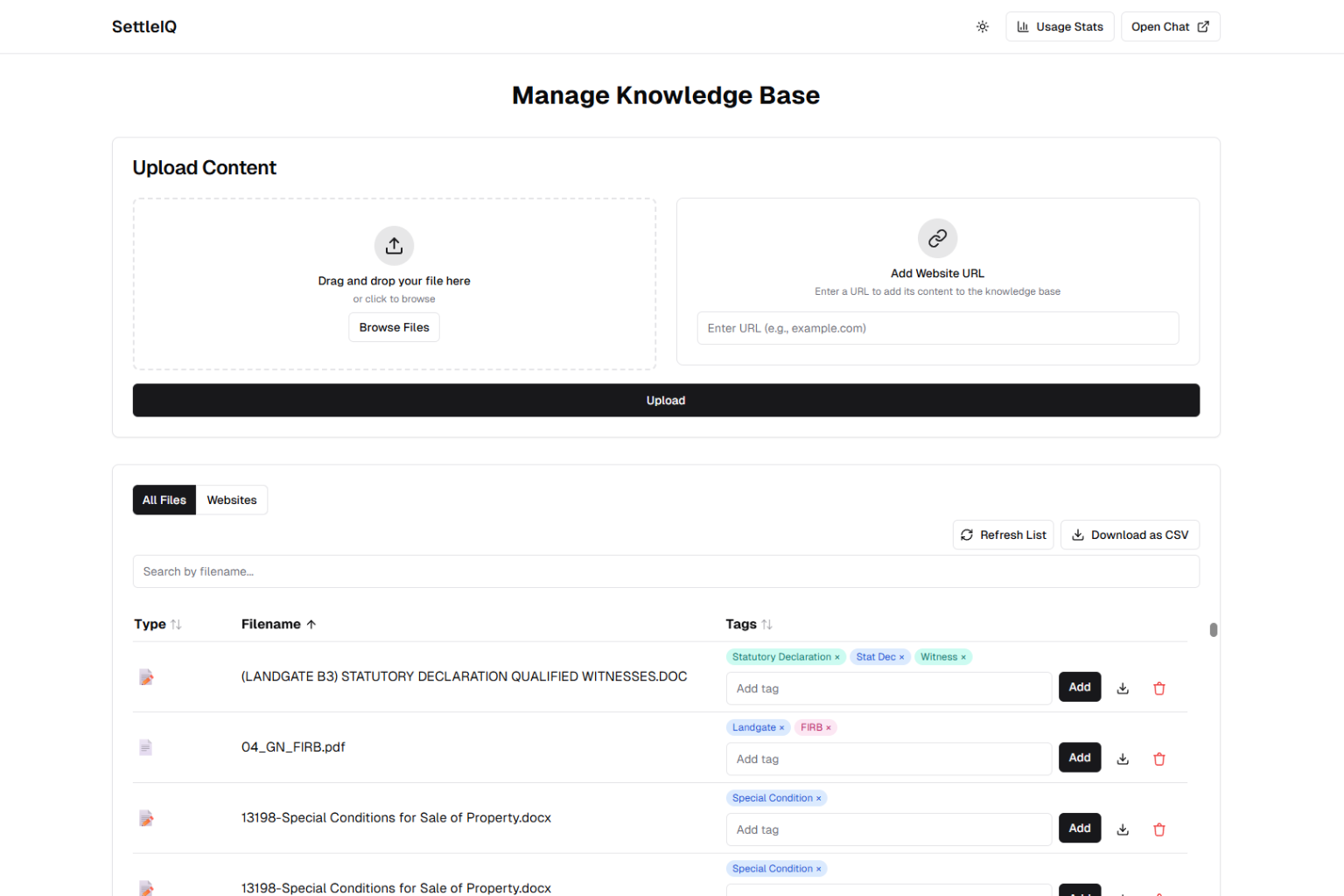 Screenshot of SettleIQ Admin Centre